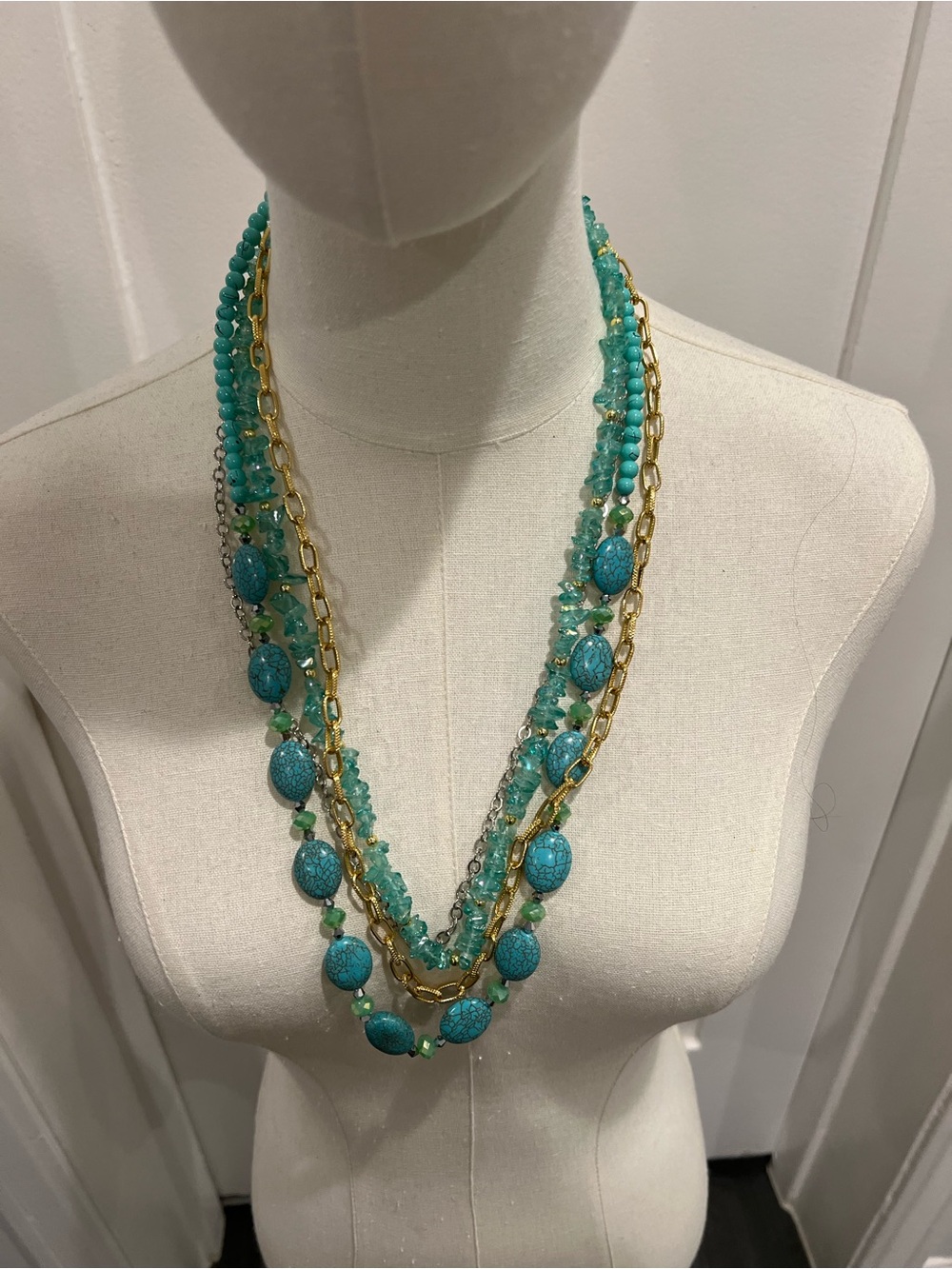 Fashion Jewelry Turquoise and Gold Layered Necklace